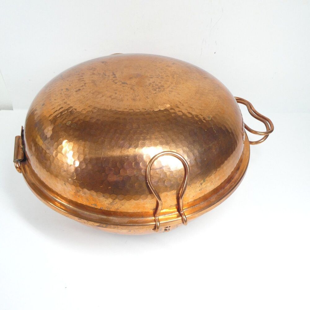 Hammered Copper Cataplana Portugal 11" Hinged Round Cooking Pot Metalutil